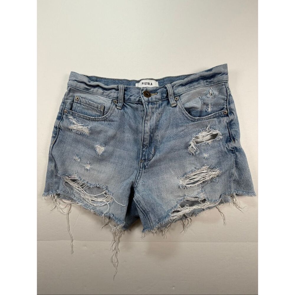 Pistola Ace High Rise 90s Cutoff Shorts Size 27 Light Wash Raw Hem Jean Shorts